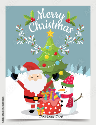 christmas card santa claus snowman and gift vector design 05