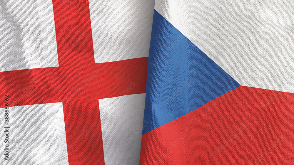 Czech Republic and England two flags textile cloth 3D rendering Czech Republic and England two flags textile cloth 3D rendering