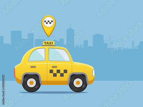 Yellow taxi car on the city streets