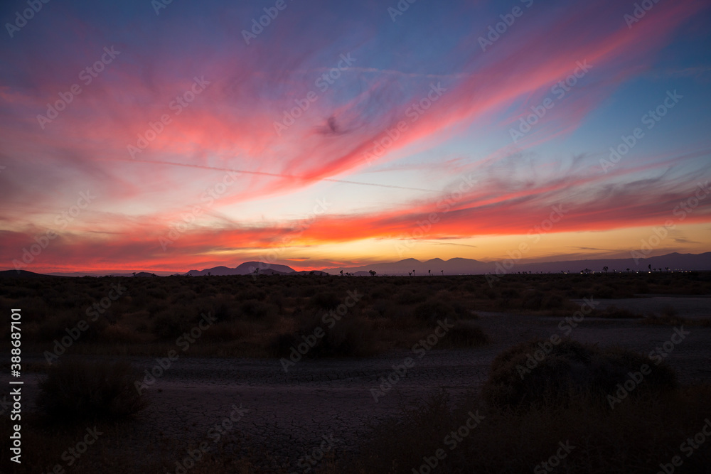 Landscape view of the sunset in the Mojave desert just outside of Mojave, California.