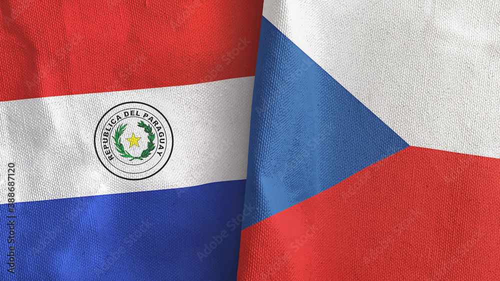 Czech Republic and Paraguay two flags textile cloth 3D rendering