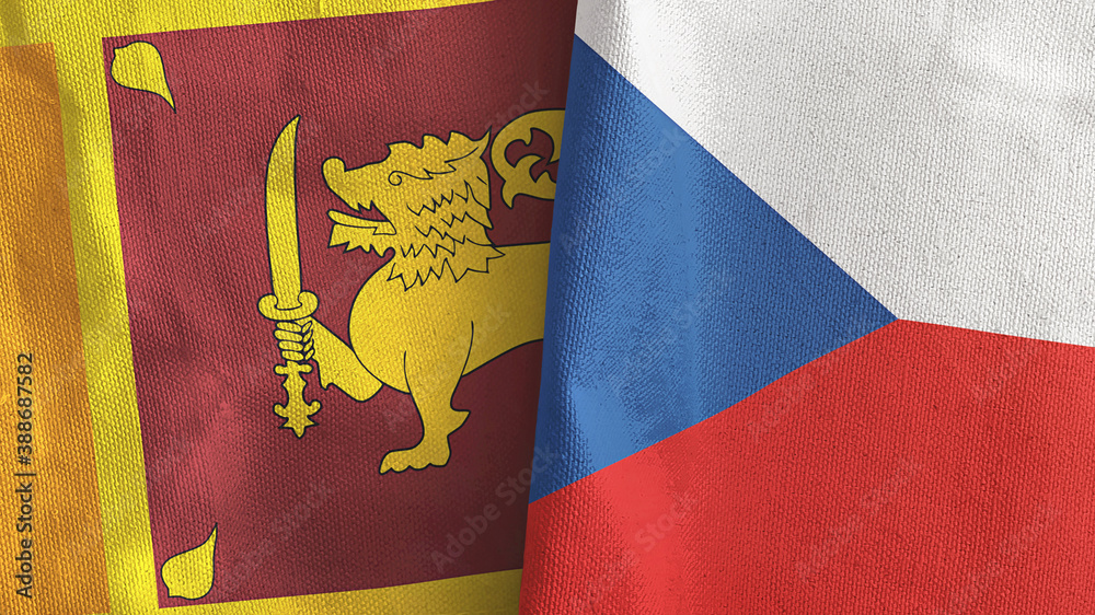 Czech Republic and Sri Lanka two flags textile cloth 3D rendering