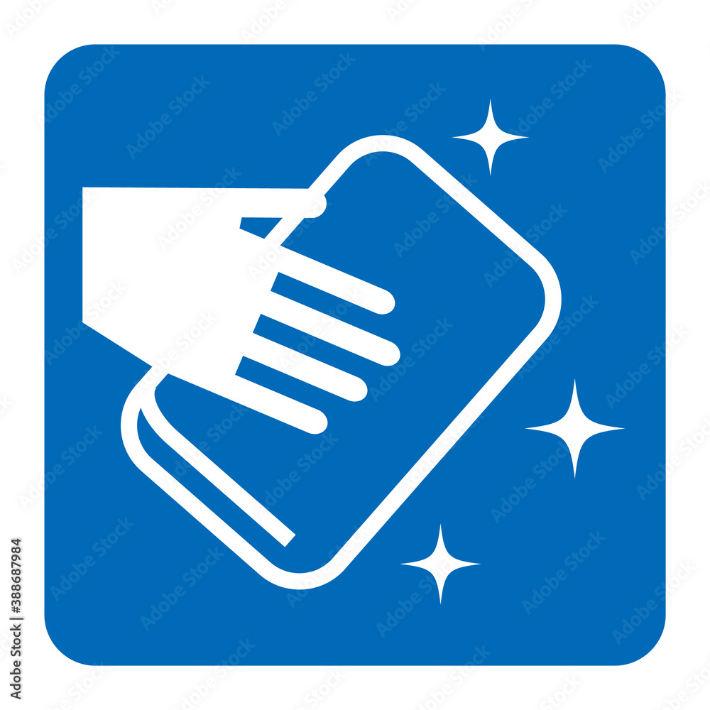 コロナウイルス感染対策 拭き掃除白抜き角丸四角青アイコン 白背景 Stock Vector Adobe Stock