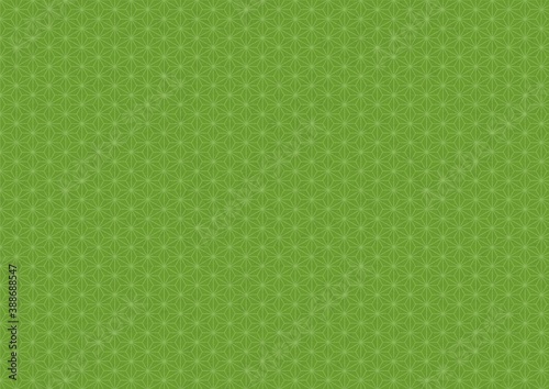 和紙に描かれた緑色の麻の葉、和柄パターン背景素材