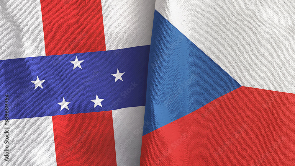 Czech Republic and Netherlands Antilles two flags textile cloth 3D rendering