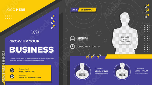 Purple and Black Geometric background with memphis style, Suitable for web banner, business webinar, Marketing seminar, Online Courses, landing page, poster and many more