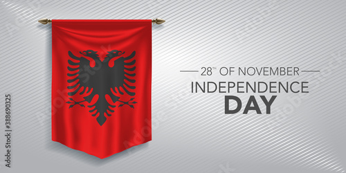 Albania independence day greeting card, banner, vector illustration
