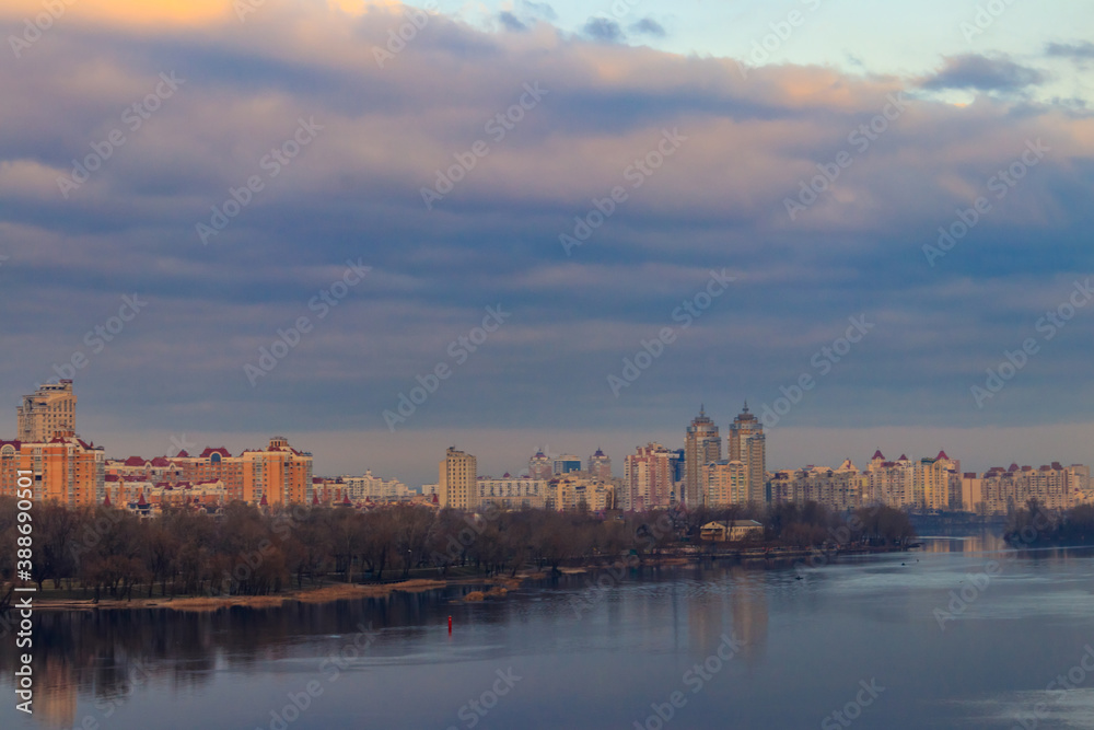 View of Obolon embankment of the Dnieper river in Kiev, Ukraine
