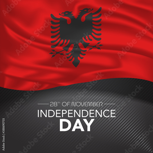 Albania happy independence day greeting card, banner, vector illustration