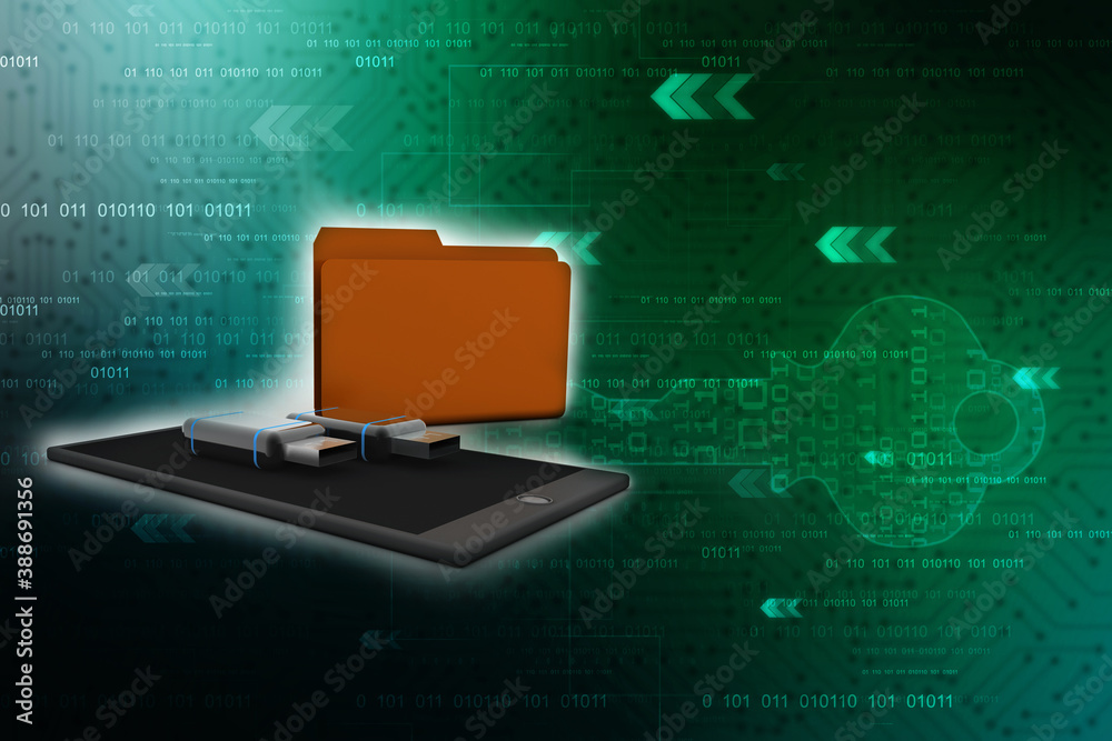 3d rendering mobile folder with pendrive 3d rendering mobile folder with pendrive