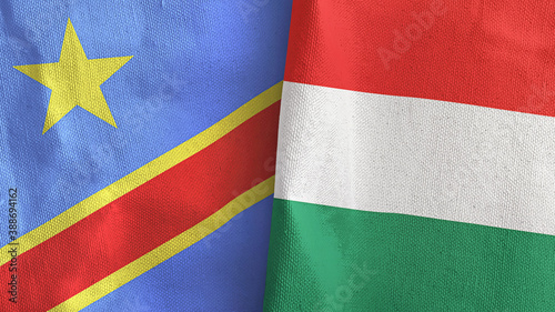 Hungary and Congo Democratic Republic two flags textile cloth 3D rendering