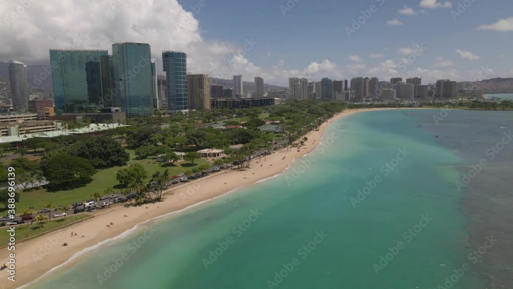 Aerial ALA MOANA BEACH PARK HONOLULU OAHU HAWAII Aerial ALA MOANA BEACH PARK HONOLULU OAHU HAWAII