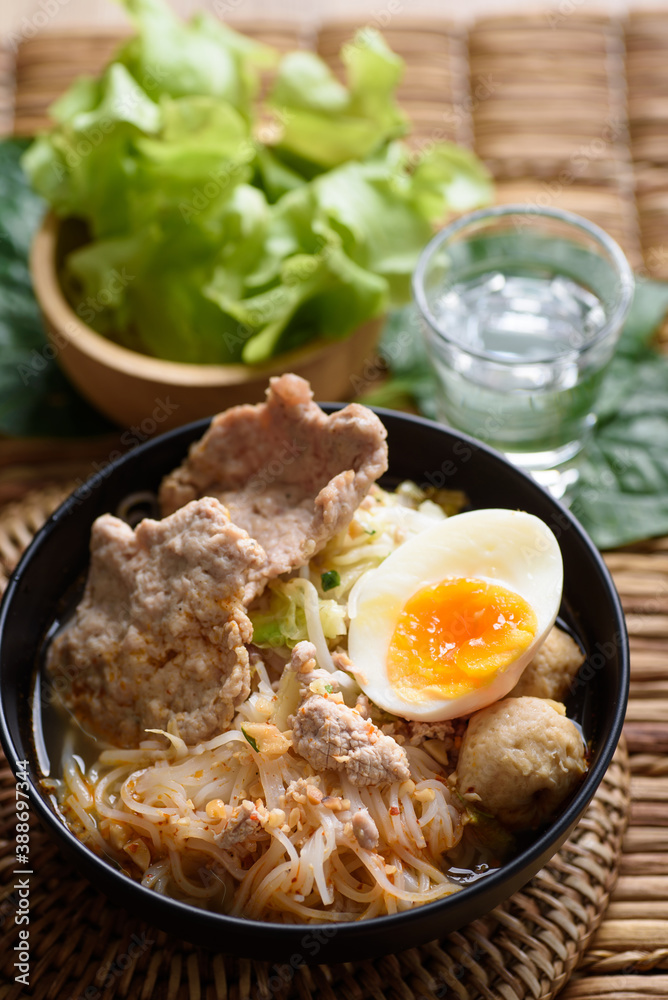 Asian food, rice noodle spicy soup