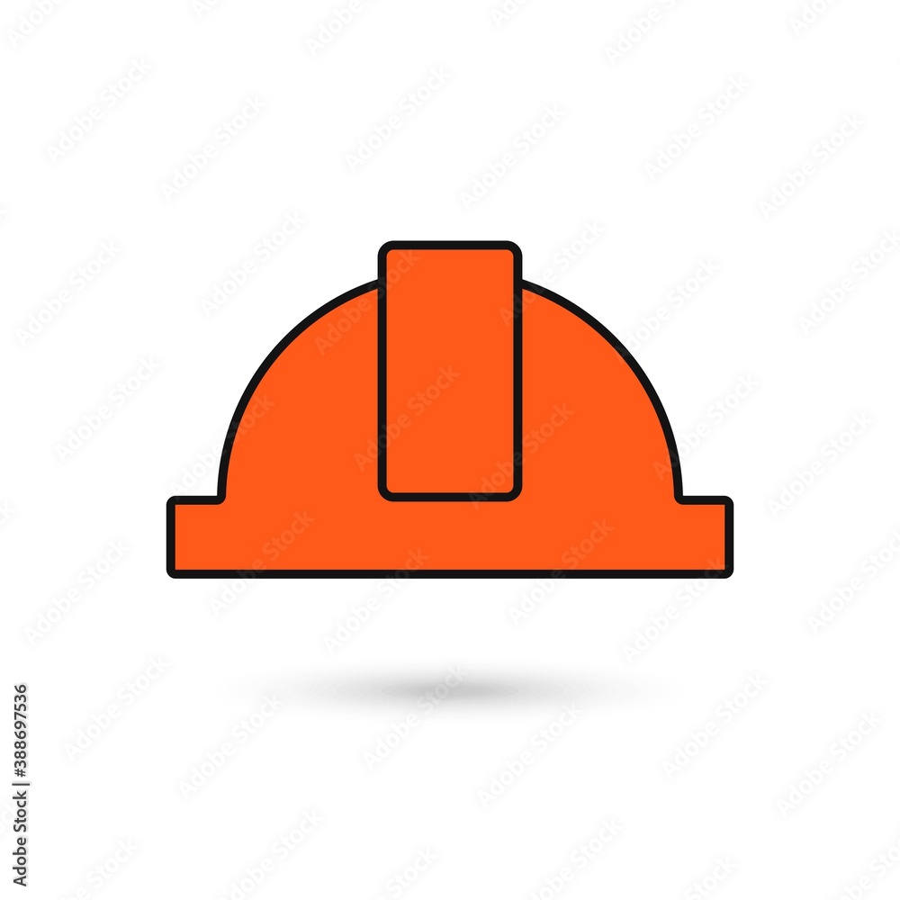 Work only in a helmet, sign. Construction orange helmet line icon concept. Construction helmet Work only in a helmet, sign. Construction orange helmet line icon concept. Construction helmet
