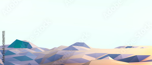Abstract background blue Lowpoly landscape Mountain and Concept with copy space.Retro style digital banner art - 3d rendering