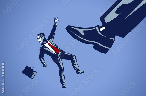 Big Leg in Shoe Kicks Businessman Hard Blue Collar Illustration Concept