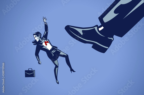 Big Leg in Shoe Kicks Business Woman Hard Blue Collar Illustration Concept © toonandlogo