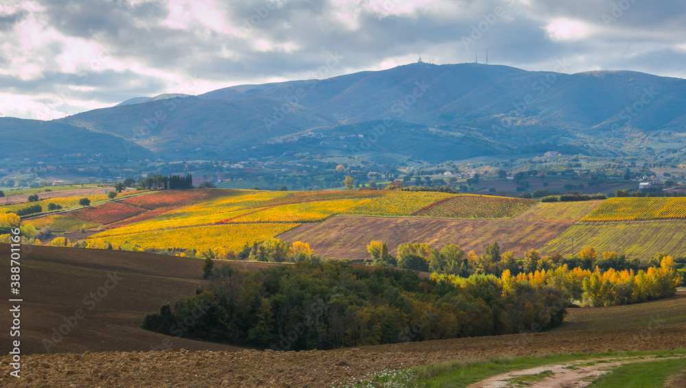 View of umbria countryside during autumn season