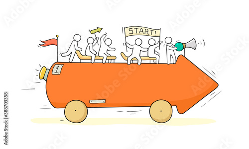 Sketch of little people with driving arrow