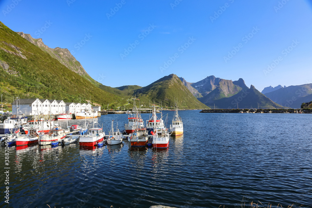 Fishing boats in port, Husøya in Troms county	
