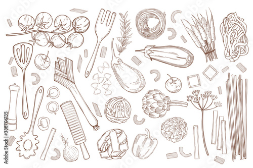 Vector set with   pasta and vegetables