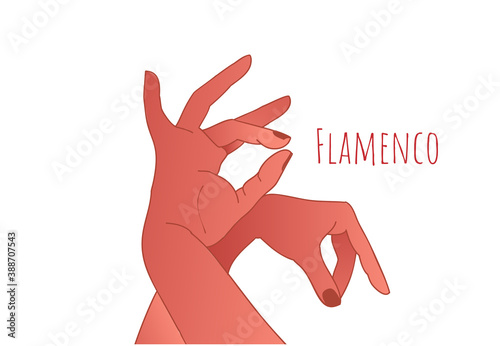 Flamenco dance concept. Beautiful graceful hands of a young dancer. Spanish culture. Flamenco festival vector template. Logo for dance studio.