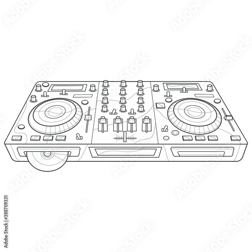 DJ console.Coloring book antistress for children and adults. Illustration isolated on white background.Zen-tangle style.