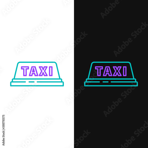 Line Taxi car roof icon isolated on white and black background. Colorful outline concept. Vector.