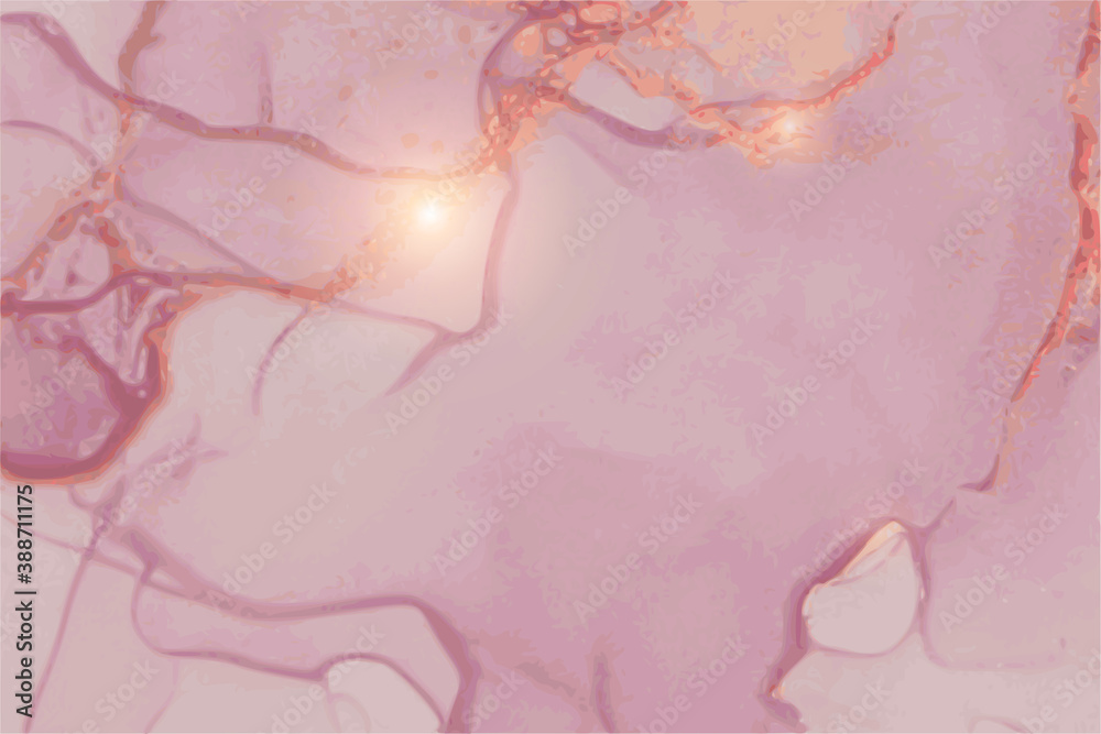 Fototapeta premium Marble effect pink, purple, gold stone texture. Alcohol ink oriental technique abstract vector background. Modern paint with glitter. Banner, poster design template.