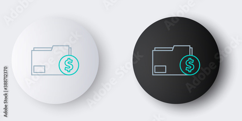 Line Finance document folder icon isolated on grey background. Paper bank document with dollar coin for invoice or bill concept. Colorful outline concept. Vector.
