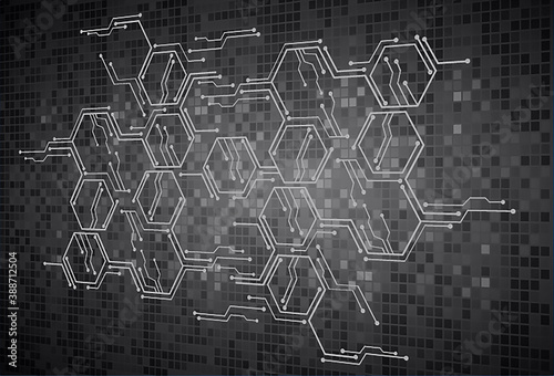 binary circuit board future technology, blue cyber security concept background, Hexagon honeycomb grid pixel vector