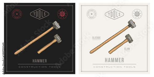 hammer sledge and club construction tools illustration