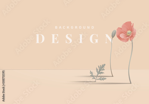 Minimalist product display mockup design, poppy flowers on bright nude orange background