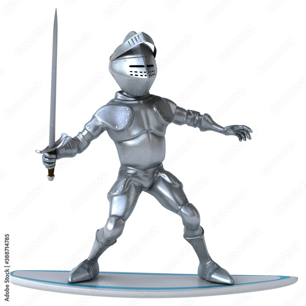 Fun 3D cartoon knight surfing