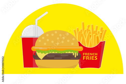 Burger and fries meal vector Illustration