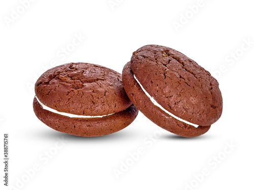 Chocolate whoopie pie on white background photo