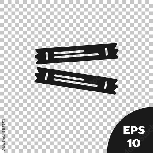 Black Sugar stick packets icon isolated on transparent background. Blank individual package for bulk food products as coffee, salt, spices. Vector.