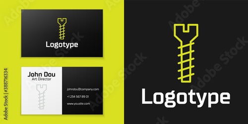 Logotype line Metallic screw icon isolated on black background. Logo design template element. Vector Illustration.