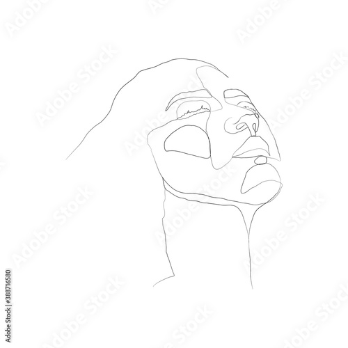 SINGLE-LINE DRAWING OF A FEMALE FACE 4. This hand-drawn, continuous, line illustration is part of a collection artworks inspired by the drawings of Picasso. Each gesture sketch was created by hand. 
