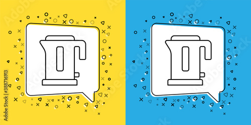 Set line Electric kettle icon isolated on yellow and blue background. Teapot icon. Vector.
