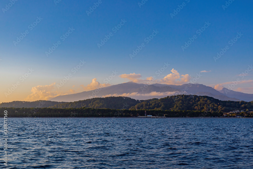 Seascape with mountain views from a boat trip.