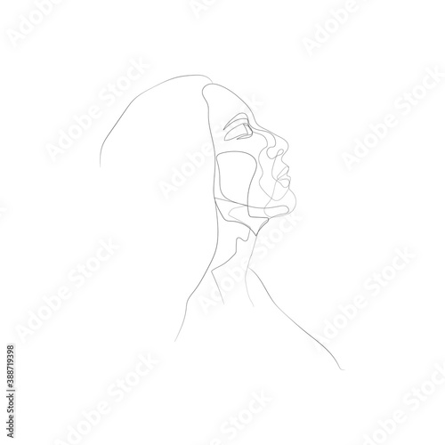 SINGLE-LINE DRAWING OF A FEMALE FACE 14. This hand-drawn, continuous, line illustration is part of a collection artworks inspired by the drawings of Picasso. Each gesture sketch was created by hand. 
