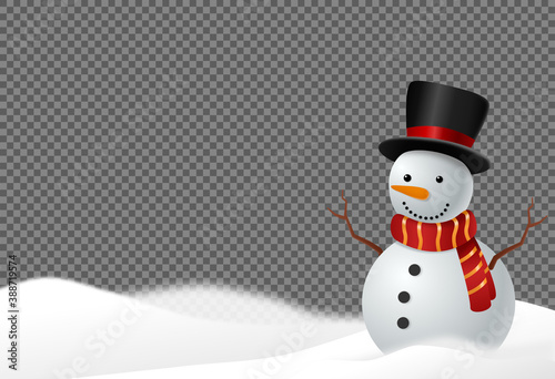 Snowman wearing  hat and scarf smile  in snowy landscapes isolate on png or transparent  background, graphic resources  for  Christmas,New  Year, Birthdays, Special event, vector illustration