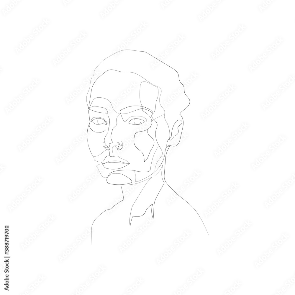 SINGLE-LINE DRAWING OF A FEMALE FACE 15. This hand-drawn, continuous, line illustration is part of a collection artworks inspired by the drawings of Picasso. Each gesture sketch was created by hand. 
