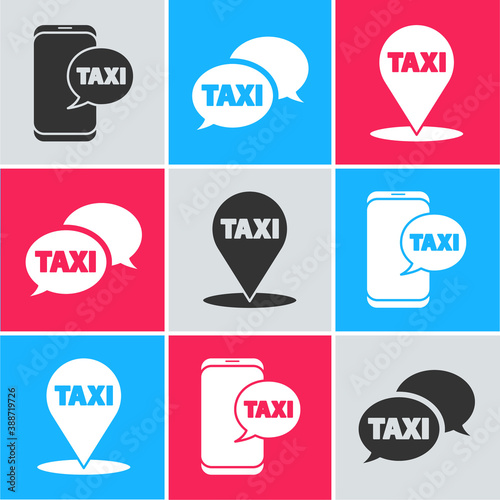 Set Taxi call telephone service, Taxi call telephone service and Map pointer with taxi icon. Vector.