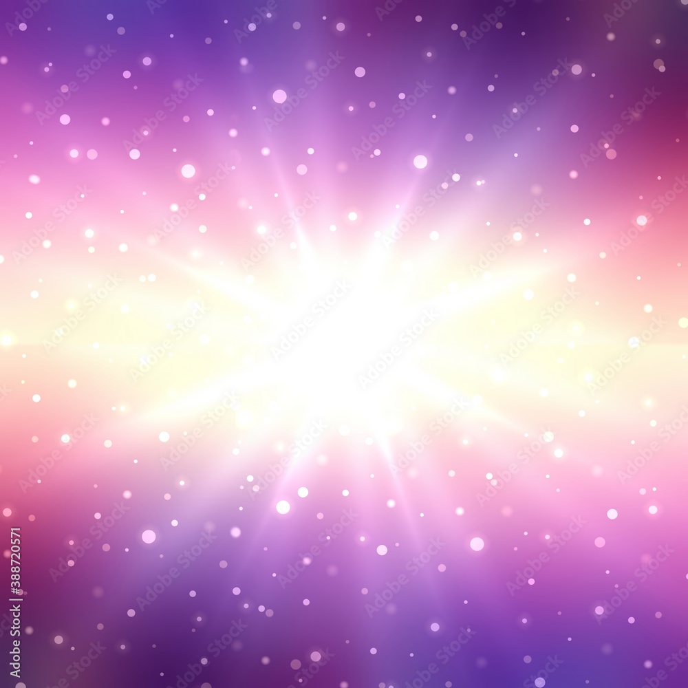 Snow fly in flashlight on purple background. Bright rays. Magic holidays illustration. Snow fly in flashlight on purple background. Bright rays. Magic holidays illustration.