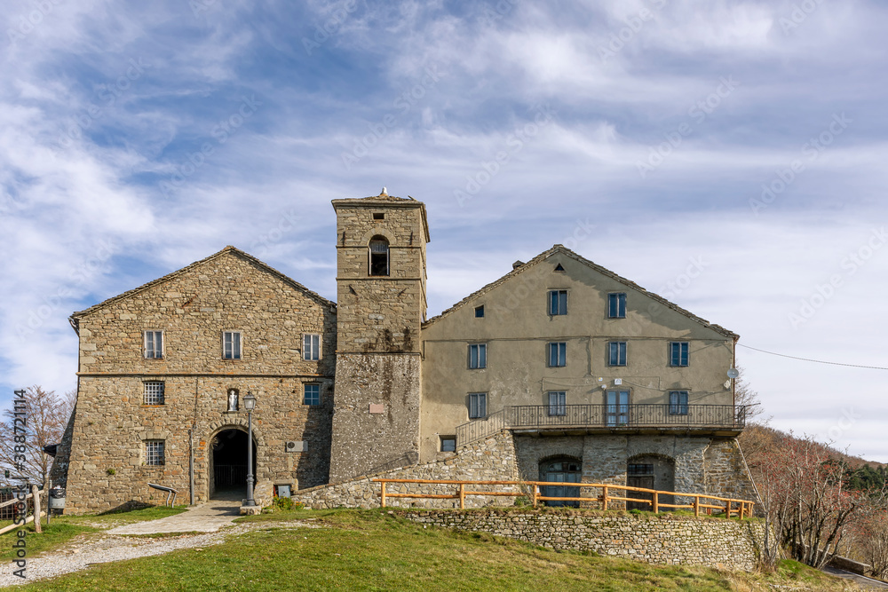 The Sanctuary of Santi Pellegrino e Bianco in San Pellegrino in Alpe, border Tuscany Emilia Romagna, Italy