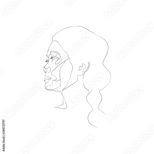 SINGLE-LINE DRAWING OF A FEMALE FACE 22. This hand-drawn, continuous, line illustration is part of a collection artworks inspired by the drawings of Picasso. Each gesture sketch was created by hand. 
