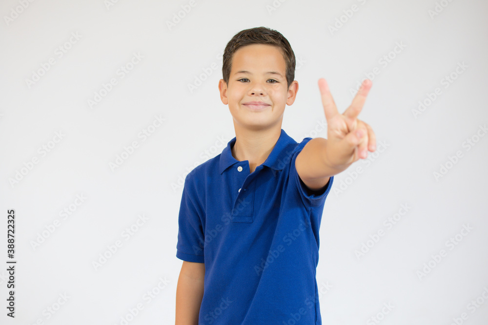 Young caucasian little boy standing against white wall showing and pointing up with fingers number two while smiling confident and happy. Young caucasian little boy standing against white wall showing and pointing up with fingers number two while smiling confident and happy.