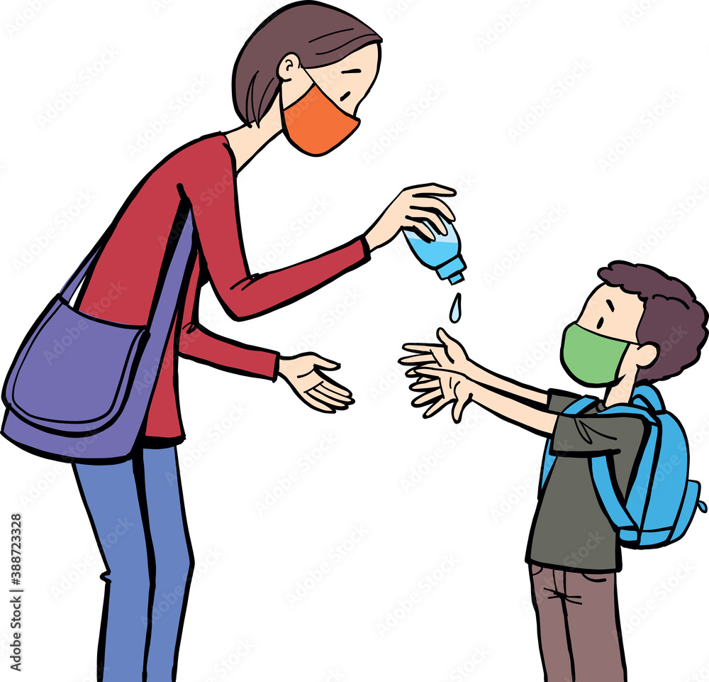 mother disinfects her child's hands mother disinfects her child's hands